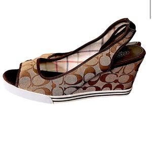Coach brown slingback wedge shoes